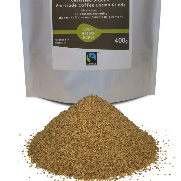 Light Golden Roast Organic Fairtrade Coffee Enema Grinds Front Grinds Close up example